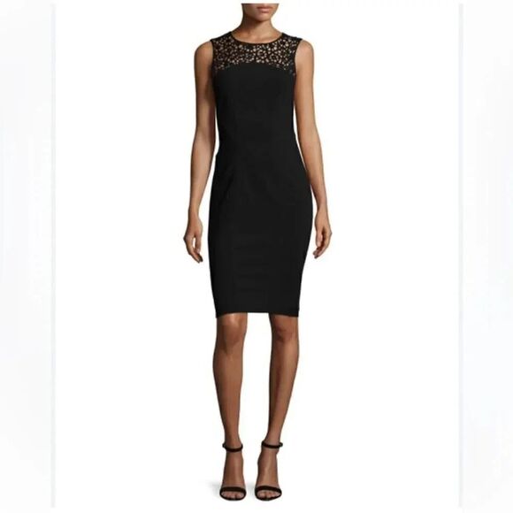 NWT womens ZAC POSEN Sleeveless Laser-Cut Cocktail Sheath Dress, Black sized 10 - Picture 1 of 9